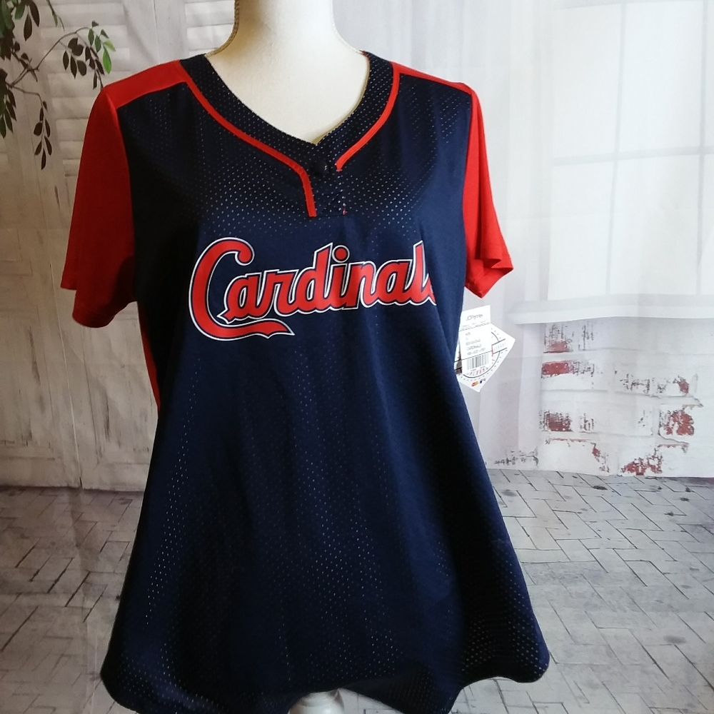 Majestic Cool Base St. Louis Cardinals fan apparel athletic navy red jersey sz L